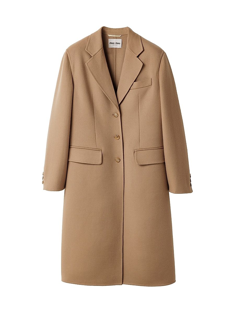 Women's Single-Breasted Double Cashmere Coat - Brown - Size 8