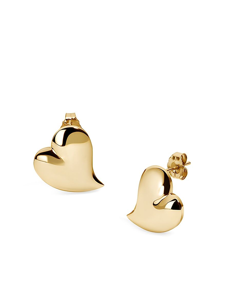 Women's 14K Yellow Gold Puffy Heart Stud Earrings - Yellow Gold