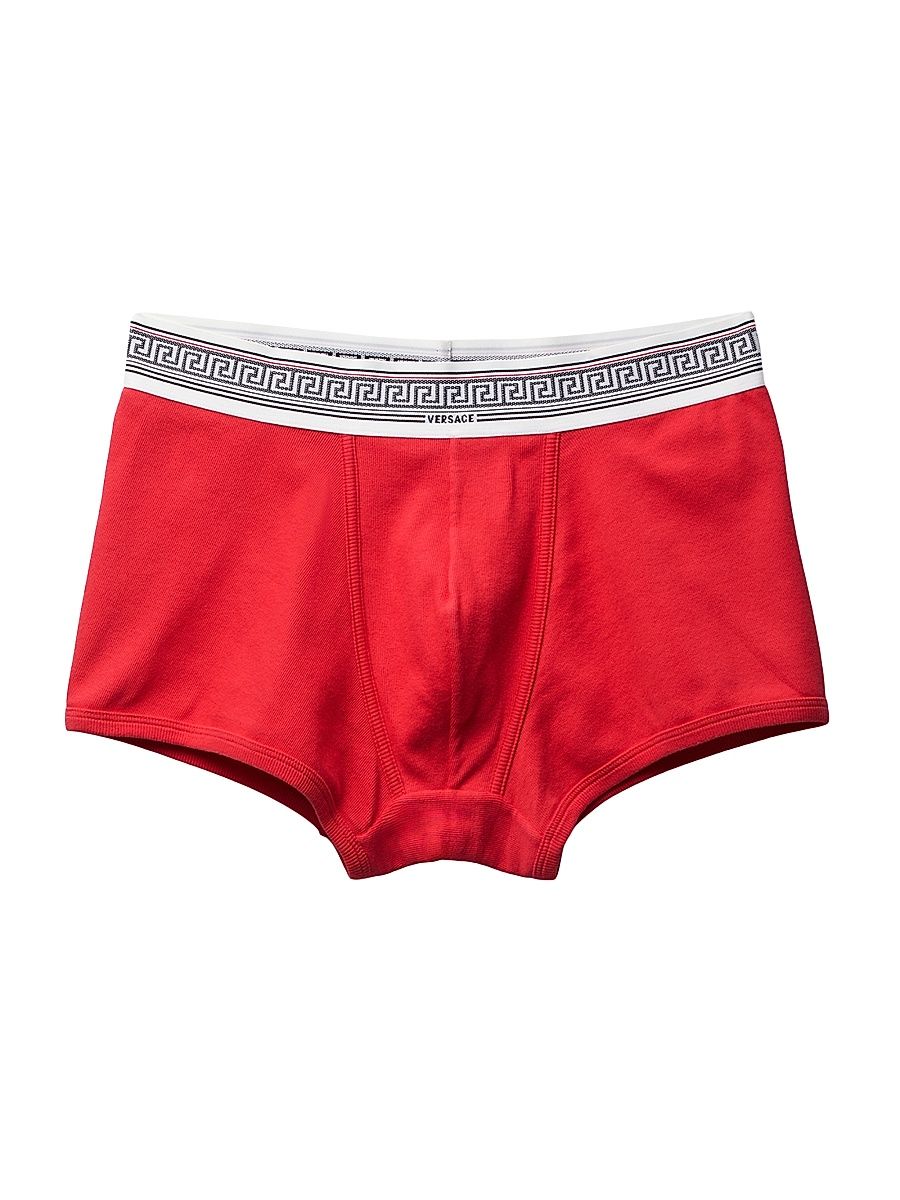 Men's Ribbed Greca Medusa Stretch-Cotton Trunk Briefs - Bright Red - Size XL