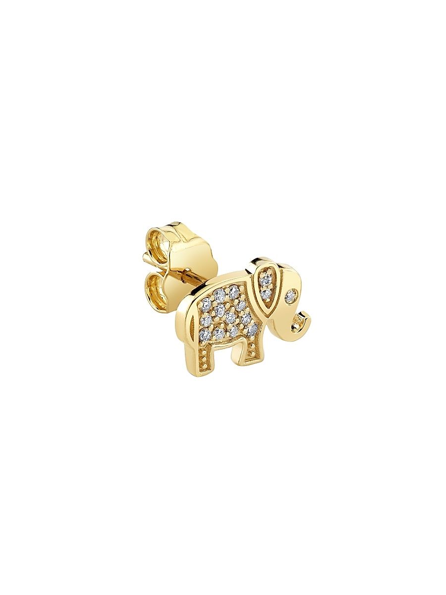 Women's 14K Yellow Gold & 0.06 TCW Diamond Elephant Stud Earring - Yellow Gold