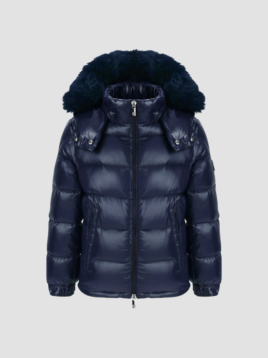 Gorski Women's Little Girl's & Girl's Quilted Down Puffer Jacket with Detachable Merinillo Shearling Lamb Hood Trim - Navy - Size 10