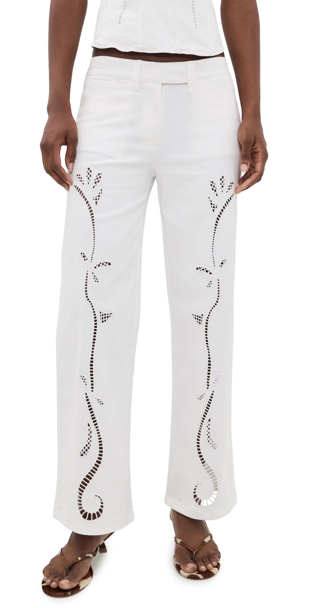 Miaou Jacqulie Pants White Embroidered Eyelet M