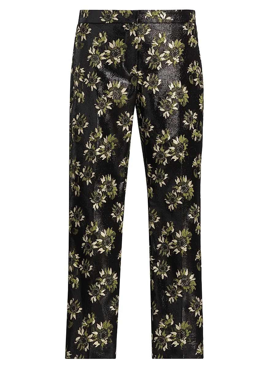 Women's Lacquered Sunflower Cigarette Crop Trousers - Black Green Gold - Size 12