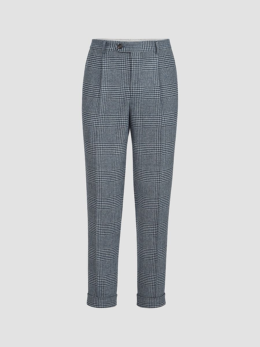 Men's Comfort Wool and Cashmere Prince of Wales Flannel Trousers - Cerulean - Size 40