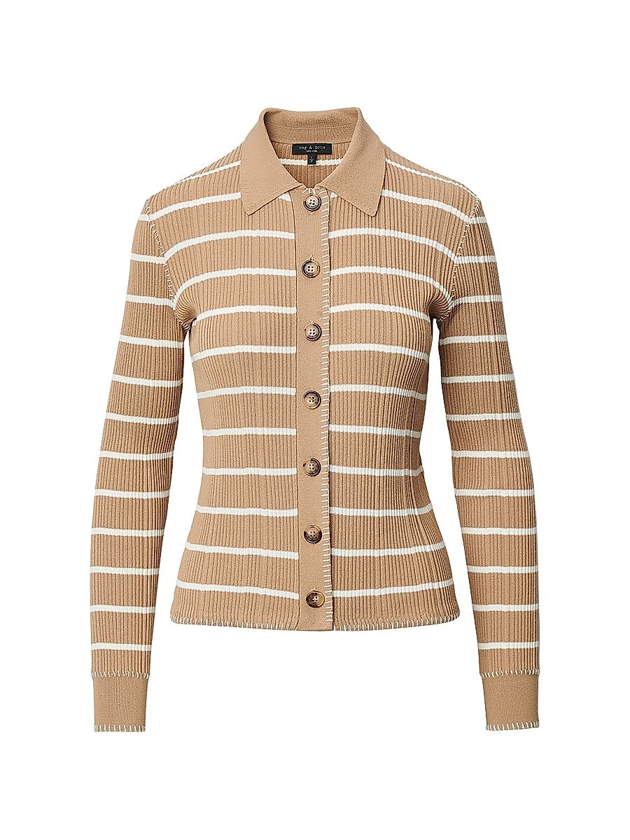 Women's Harper Striped Cardigan - Camel - Size XL