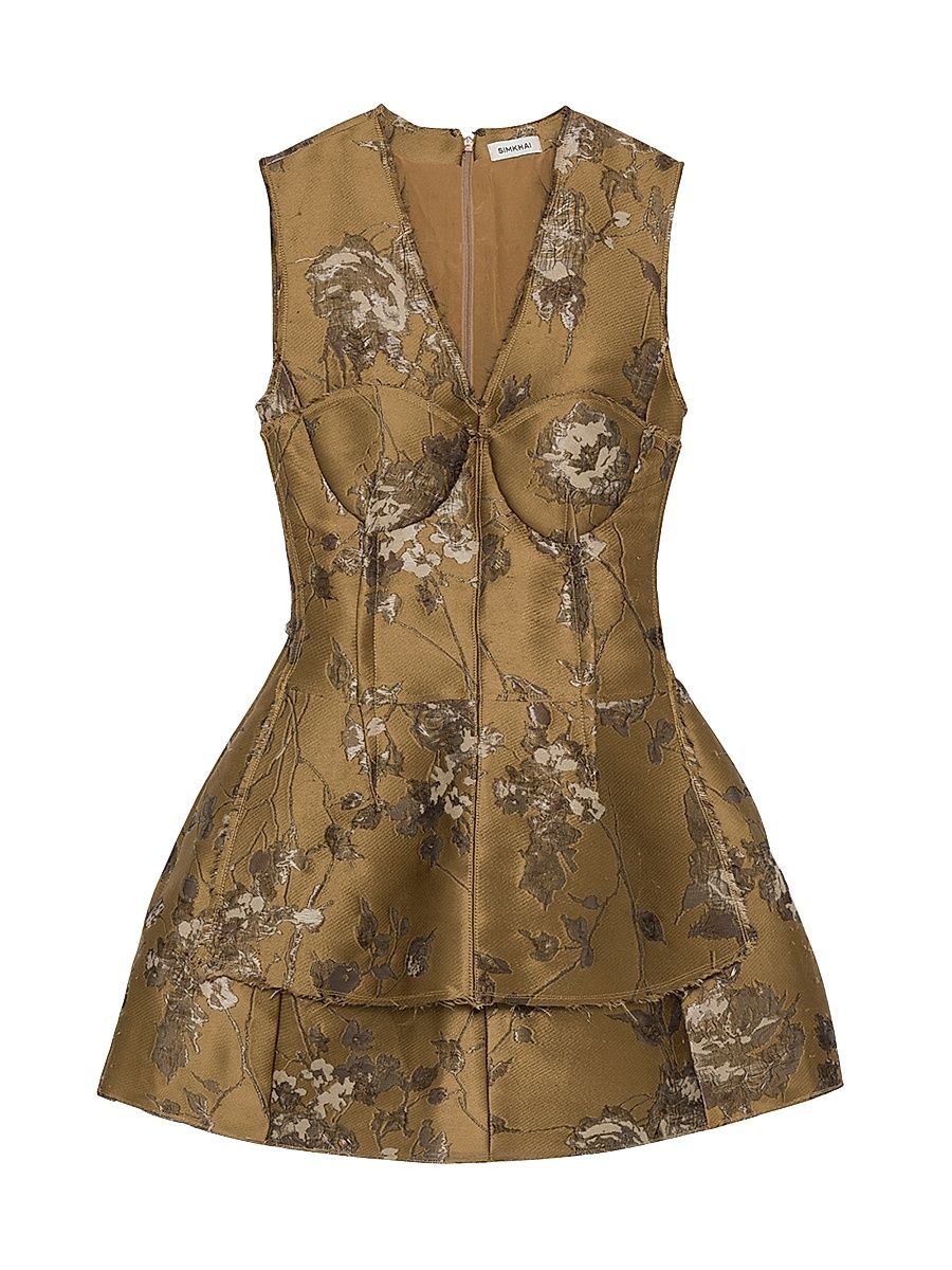 Women's Brynelle Fit-&-Flare Floral Jacquard Minidress - Brown Metallic - Size 10