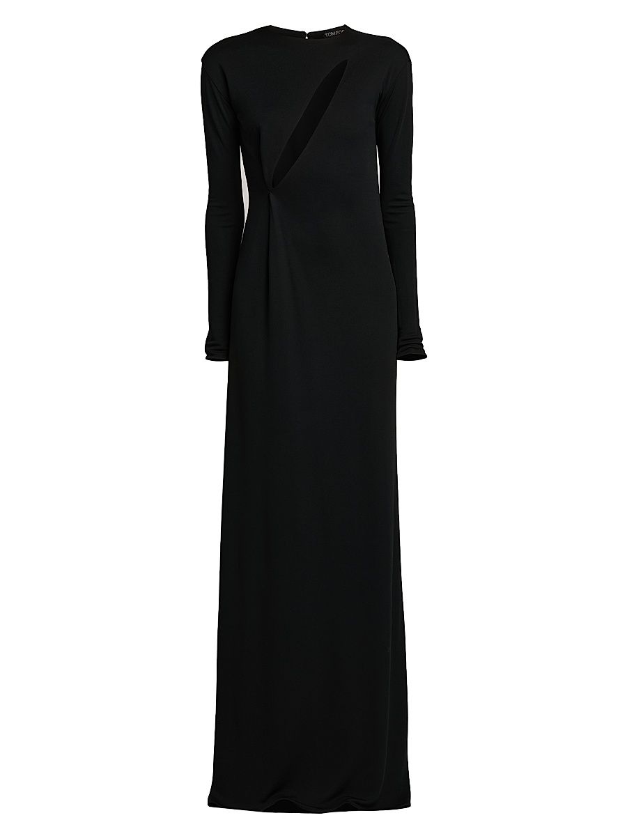 Women's Cut-Out Crepe Jersey Long-Sleeve Gown - Naa Black - Size 8