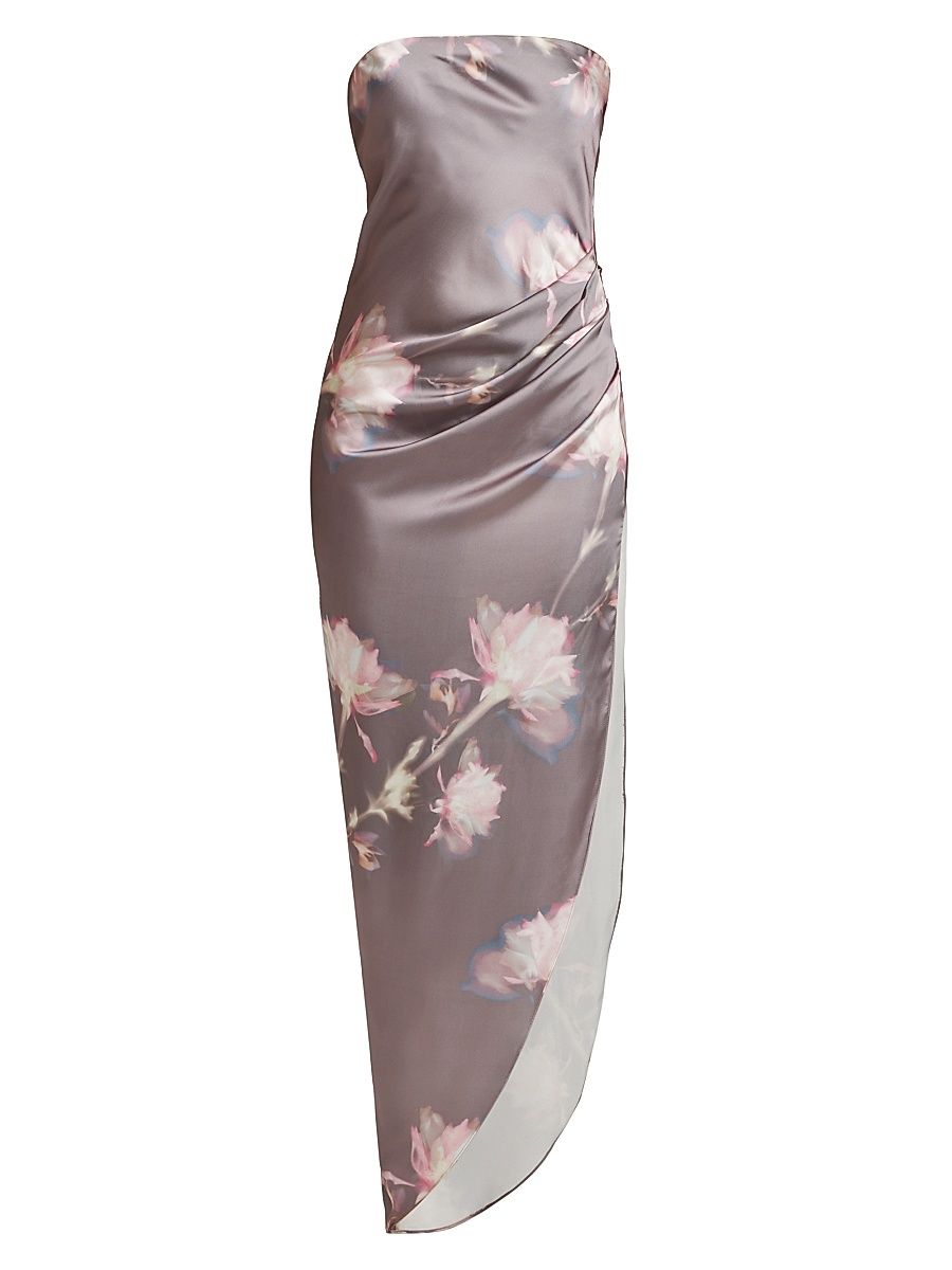Women's Janae Satin Floral Asymmetric Maxi Dress - Sonic Rose - Size Medium