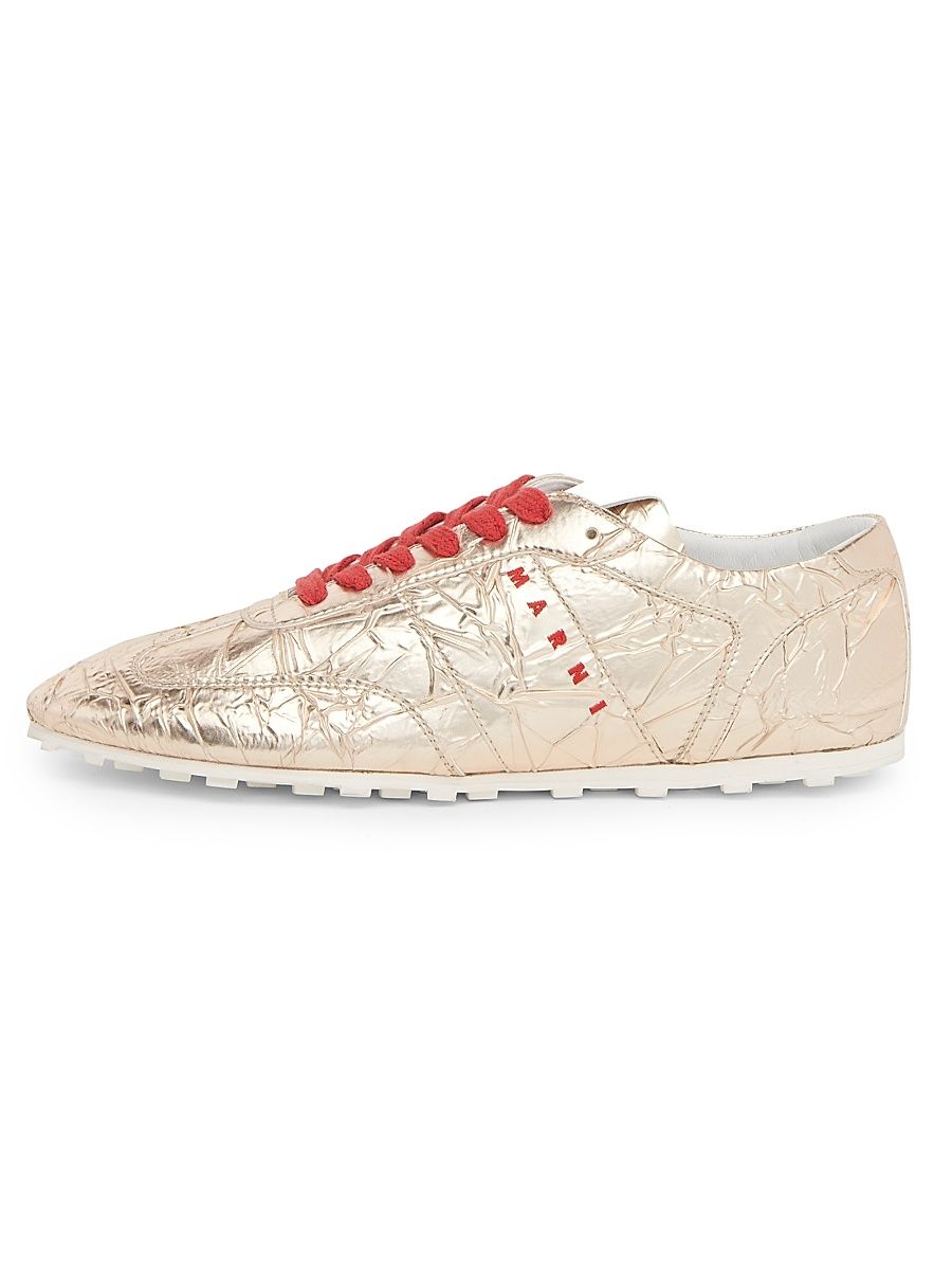 Men's Metallic Crinkle Low-Top Sneakers - Silver - Size 10