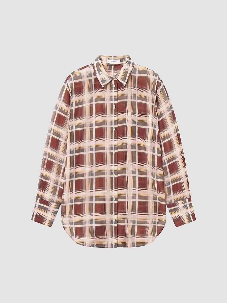 Women's The Boy Plaid Cotton-Silk Shirt - Silver Peony Multi - Size Large