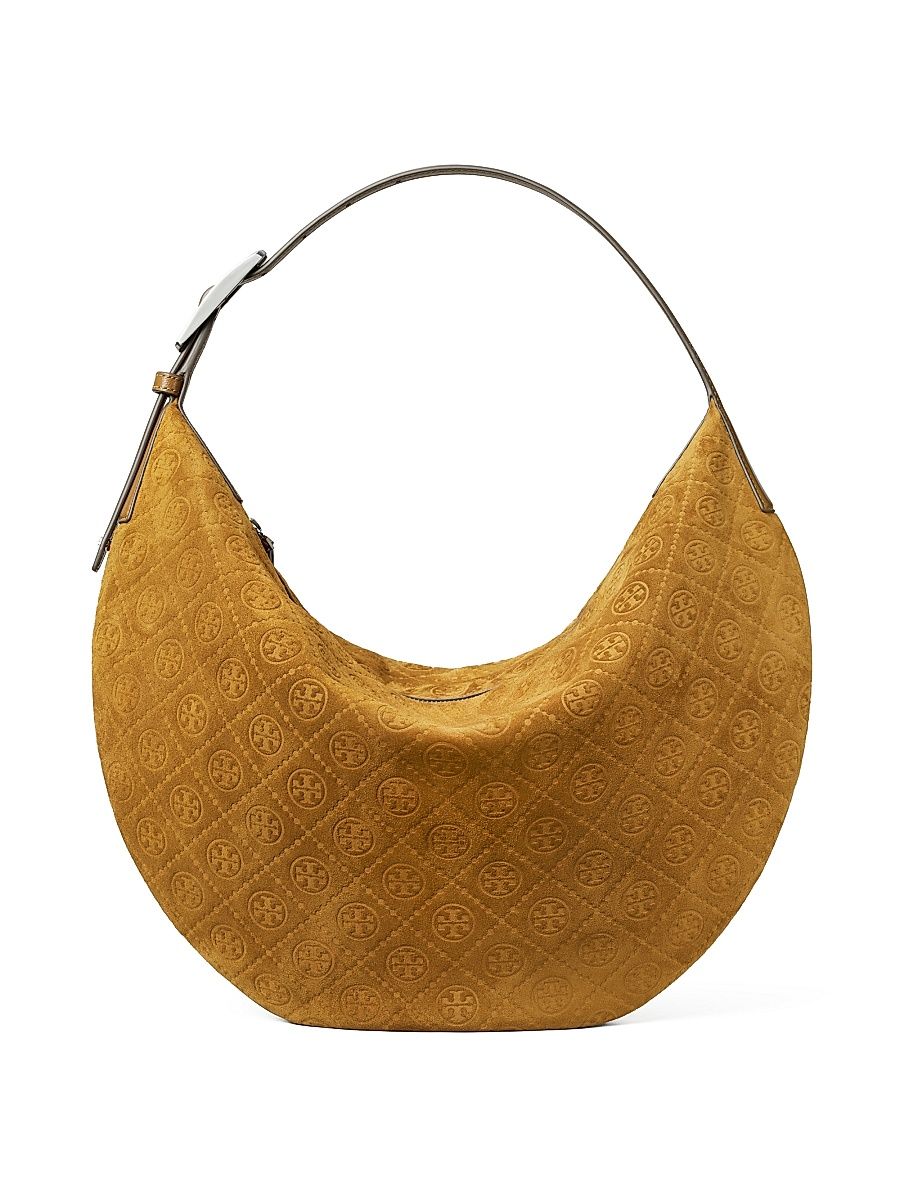 Women's T Monogram Suede Hobo Bag - Chicory Brown