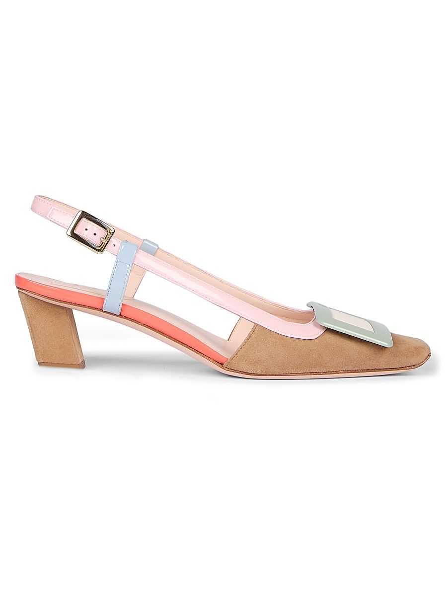Women's 45MM Lacquered Suede Slingback Pumps - Brown Pink Blue - Size 12