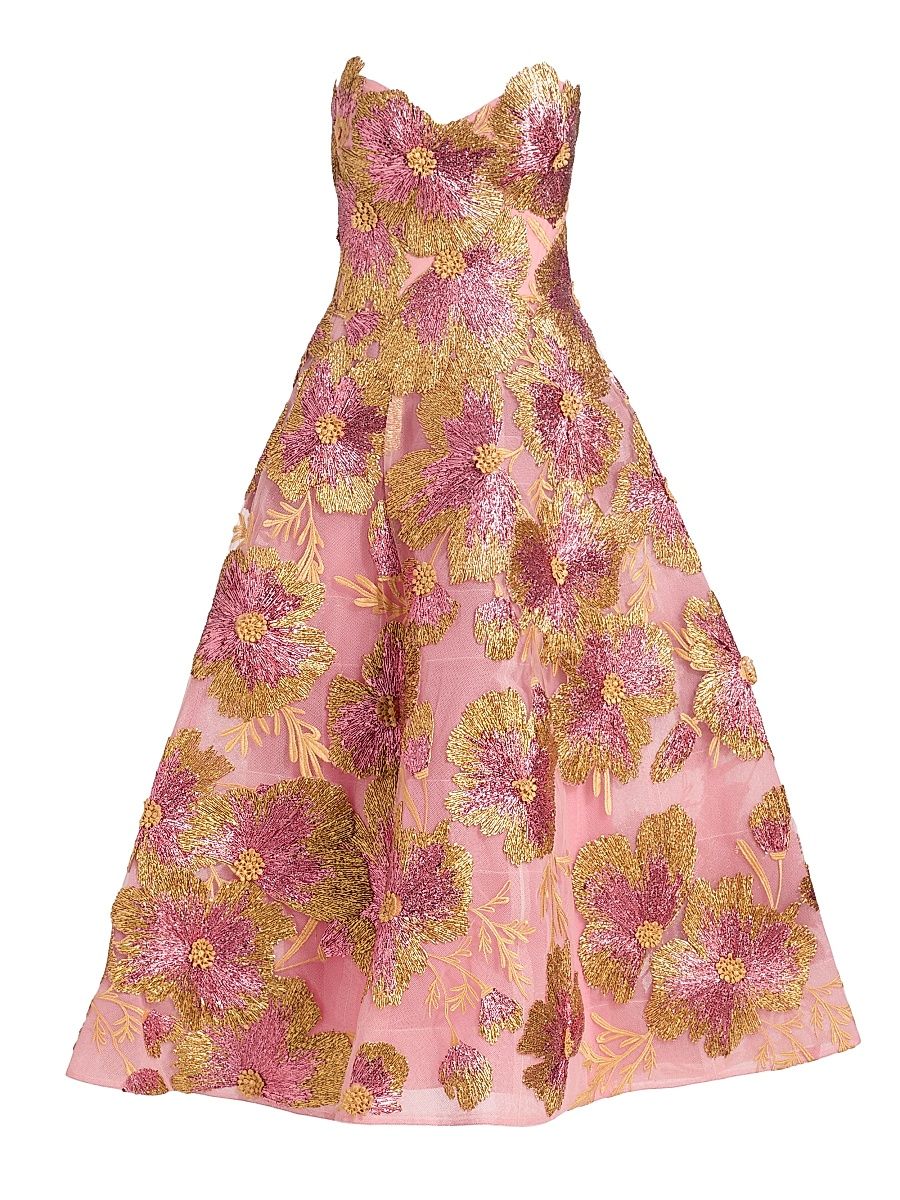 Women's Raffia Threaded Floral Tea-Length Cocktail Dress - Plumeria Multi - Size 6