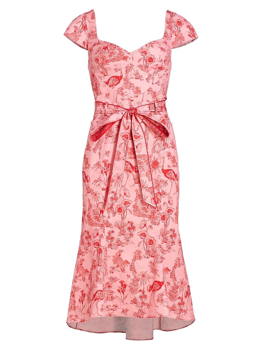 Women's Marchesa Rosa Daylily Cotton-Blend Midi-Dress - Blush Red - Size 14