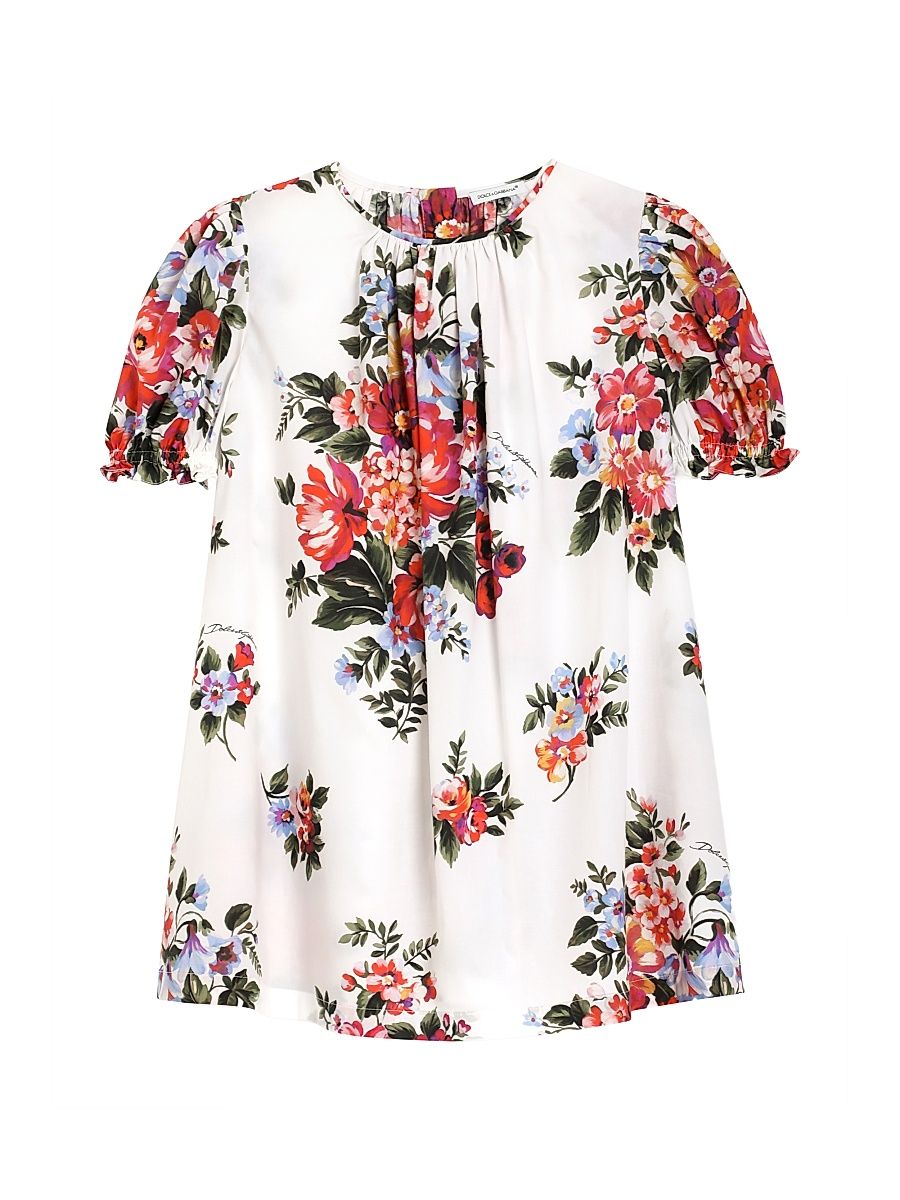 Little Girl's & Girl's Floral Puff-Sleeve Dress - Bianco - Size 14