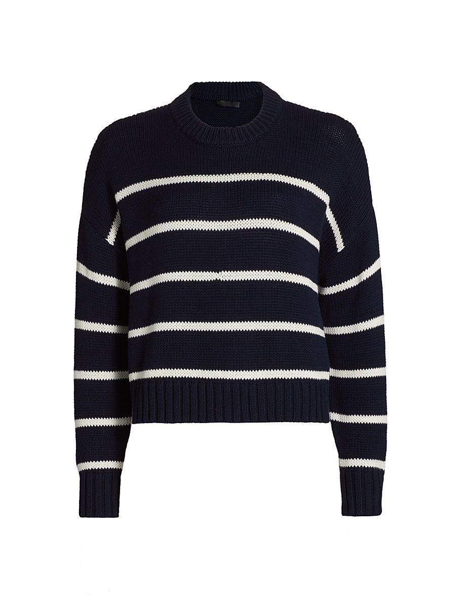 Women's Chloe Striped Cotton Crewneck Sweater - Navy Stripe - Size XL