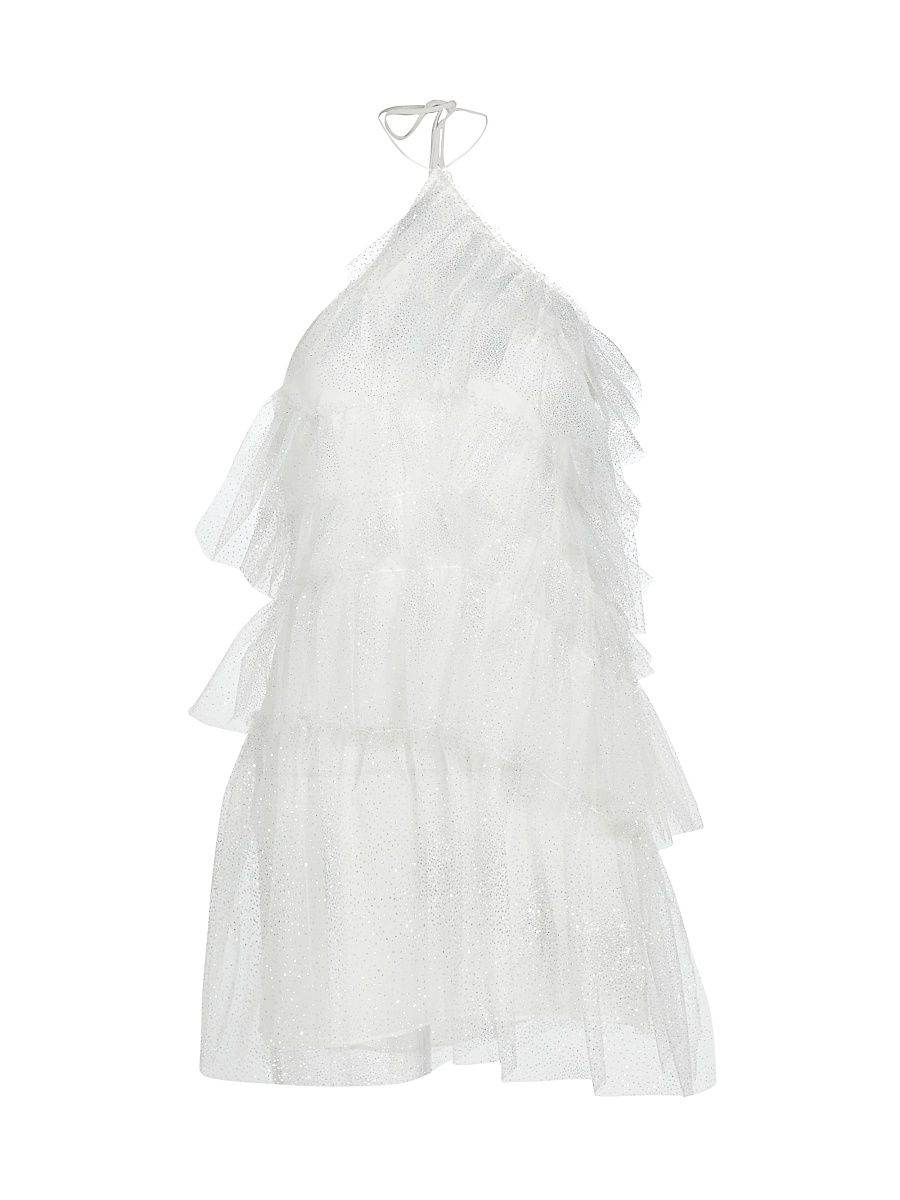 Women's Sparkle Lou Tulle Halter Minidress - Sparkle Blanc - Size 12