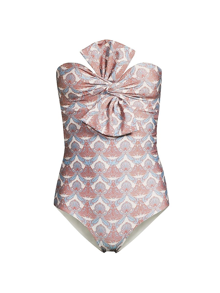 Women's Malaga Abstract One-Piece Swimsuit - Sky Blue Ornaments Ivory - Size Small