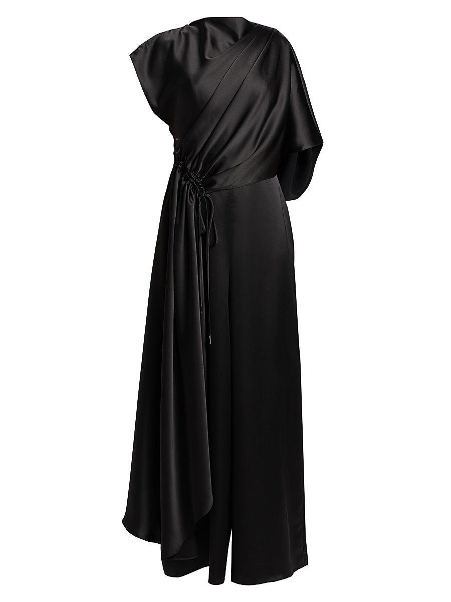 Women's Draped Satin Jumpsuit - Black - Size 14