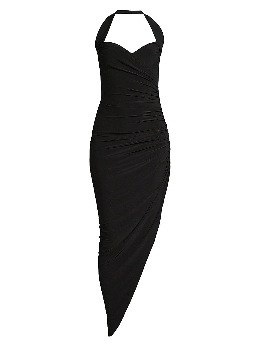 Women's Cayla Draped Asymmetric Jersey Gown - Black - Size Large