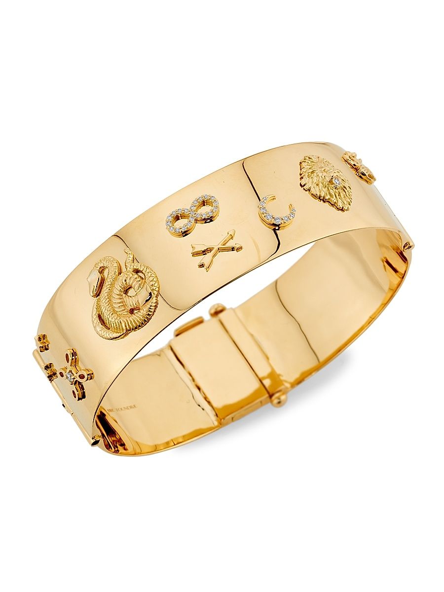 Women's Symbols Wide Triptych 18K Yellow Gold & 0.44 TCW Diamond Bangle - Gold