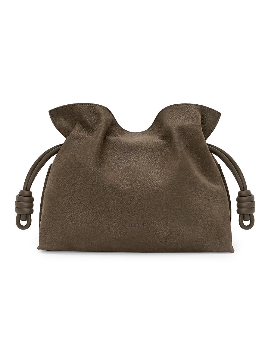Women's Medium Flamenco Drawstring Grained Leather Clutch - Tundra
