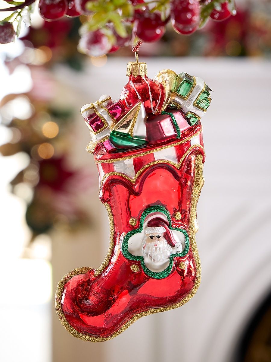 Santa Stocking Glass Ornament