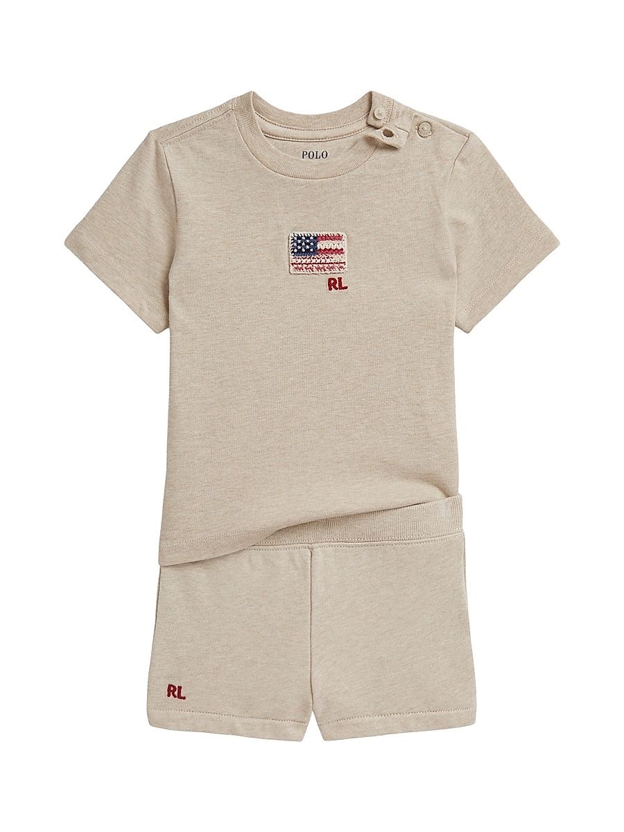 Baby Boy's 2-Piece Flag T-Shirt & Shorts Set - Expedition Dune Heather - Size 9 Months