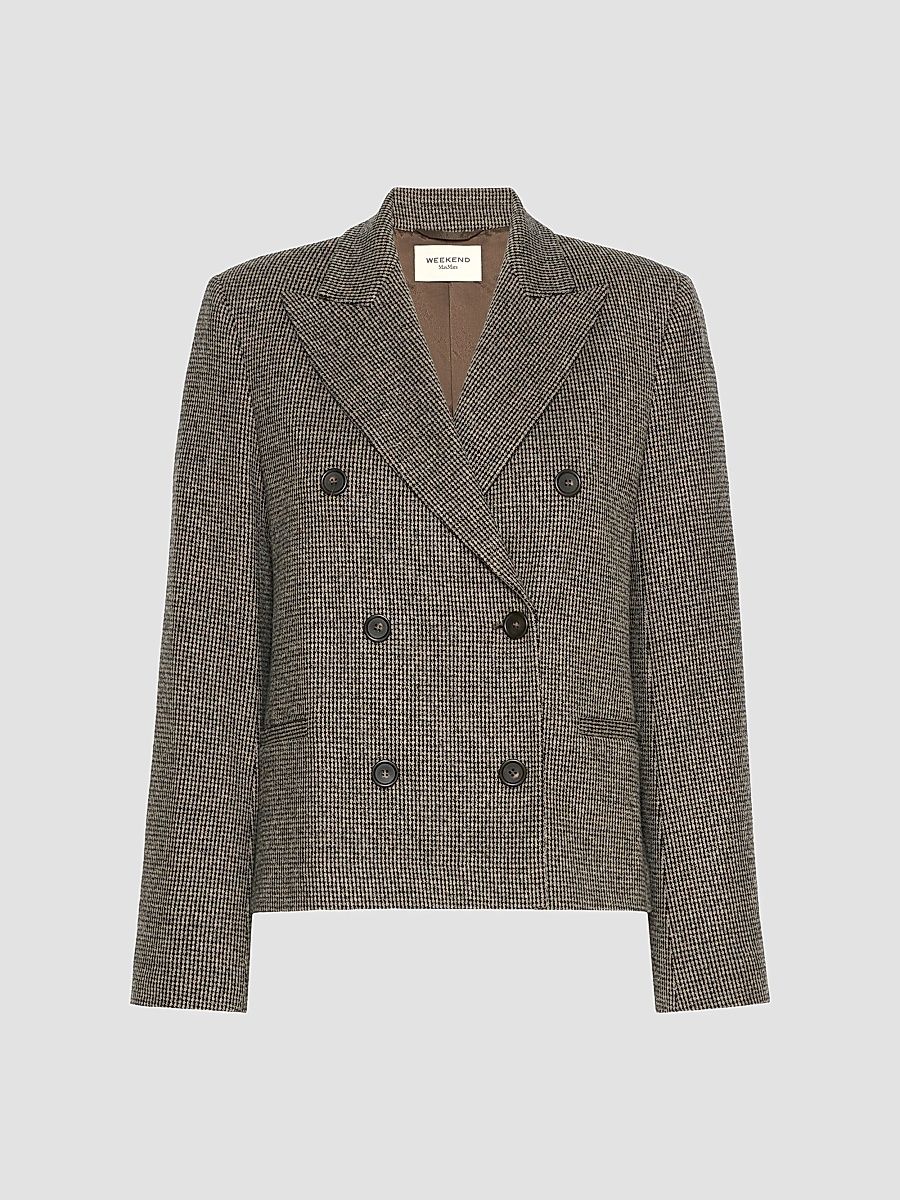 Weekend Max Mara Women's Double Breasted Jacket in Micro Jacquard Jersey - Brown - Size XL