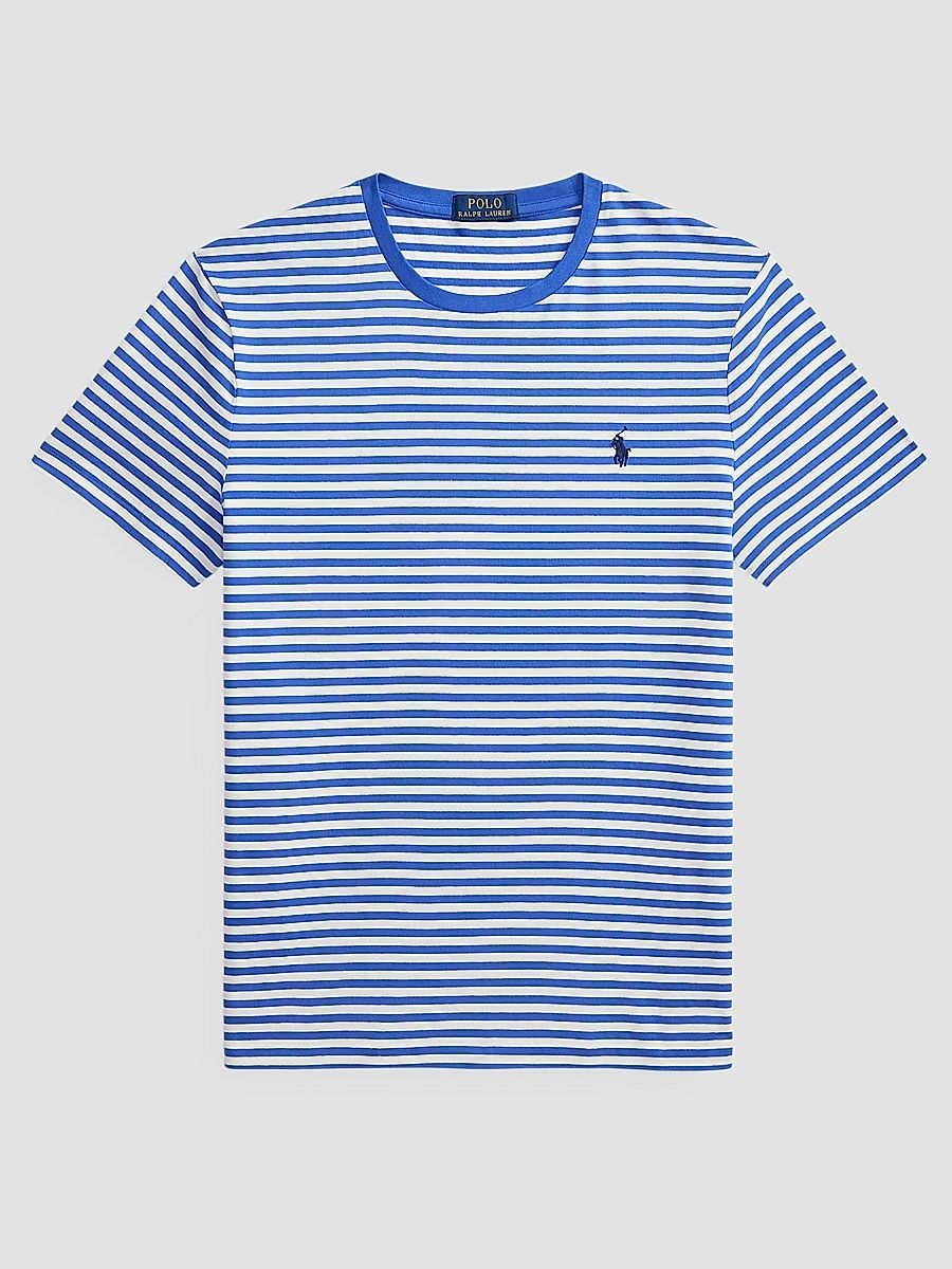 Men's Classic-Fit Striped Jersey T-Shirt - New Iris Blue White - Size Large