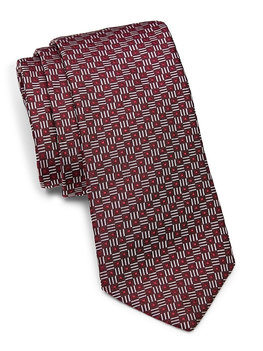 Men's Geometric Silk Tie - Bordeaux