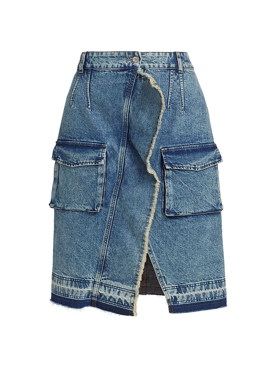 Women's Ruffled Cargo Denim Midi-Skirt - Multi Blue - Size 27