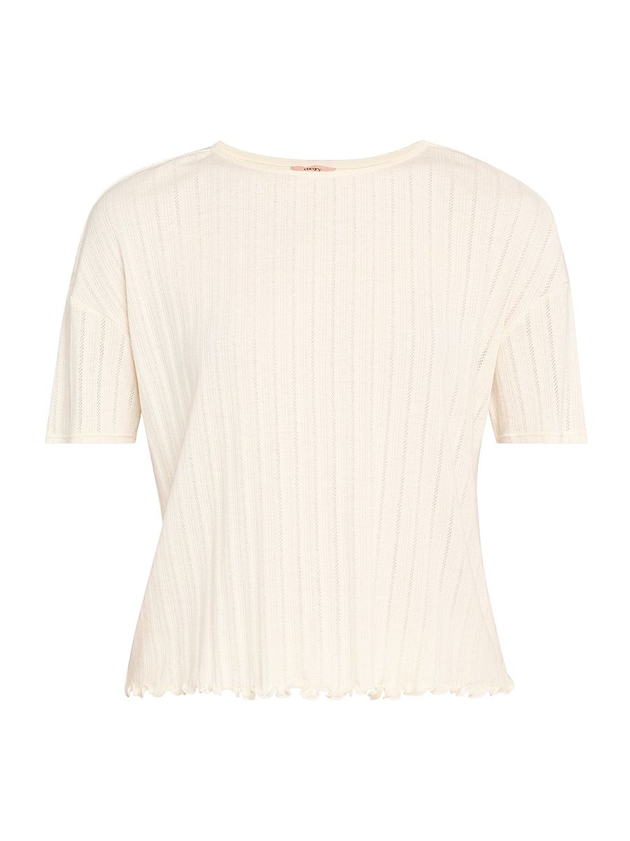 Women's Pointelle-Knit Short-Sleeve T-Shirt - Ivory - Size Medium