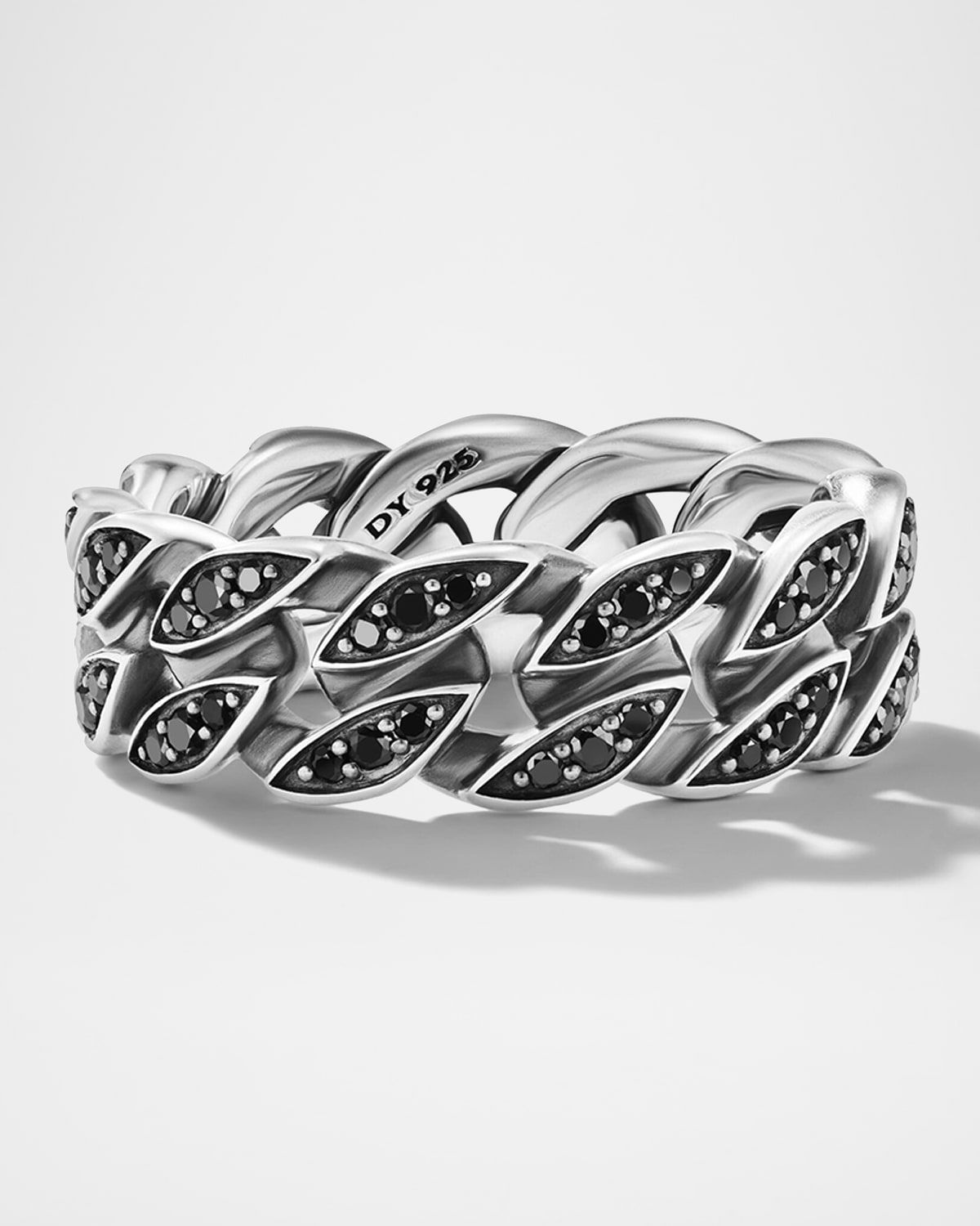 Men & apos;s Curb Chain Ring in Silver with Diamonds, 8mm
