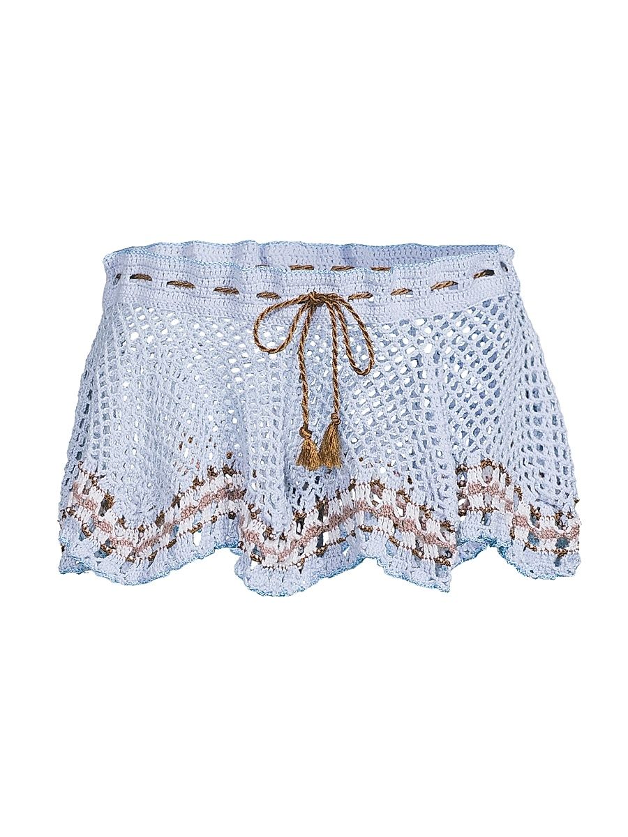 Women's Tula Hand-Crocheted Miniskirt - Baby Blue - Size Large