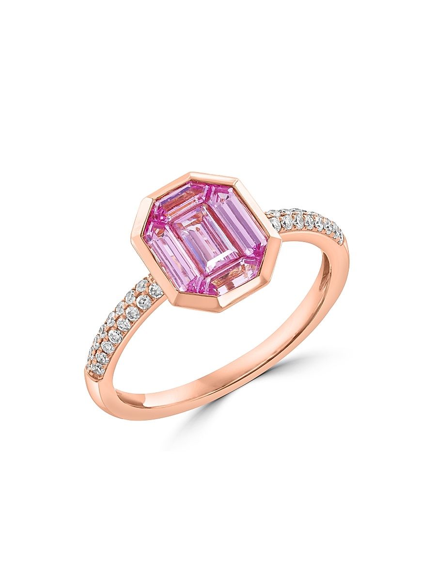 Women's 14K Rose Gold, Pink Sapphire & 0.16 TCW Diamond Ring - Rose Gold - Size 7