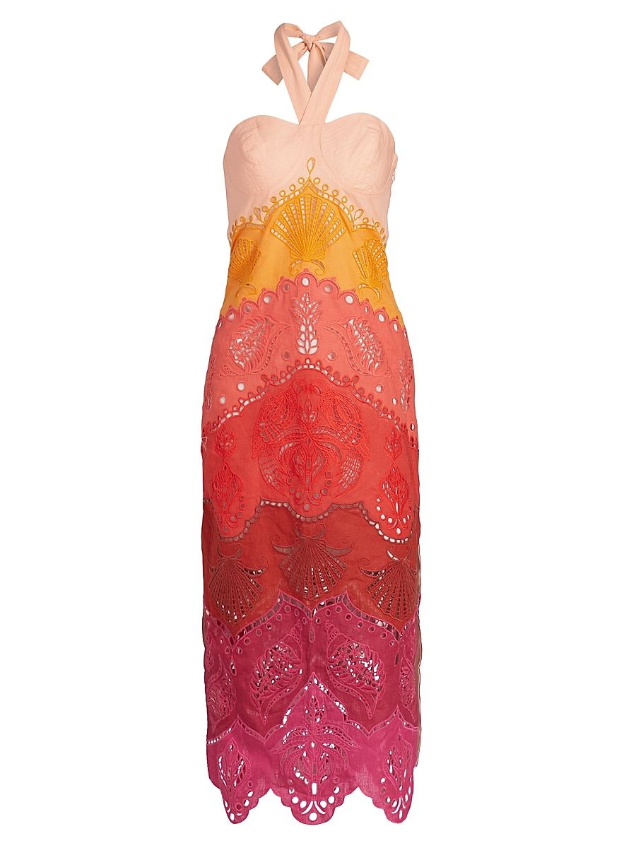 Women's Summer Gradient Richelieu Ombre Midi-Dress - Orange - Size Large