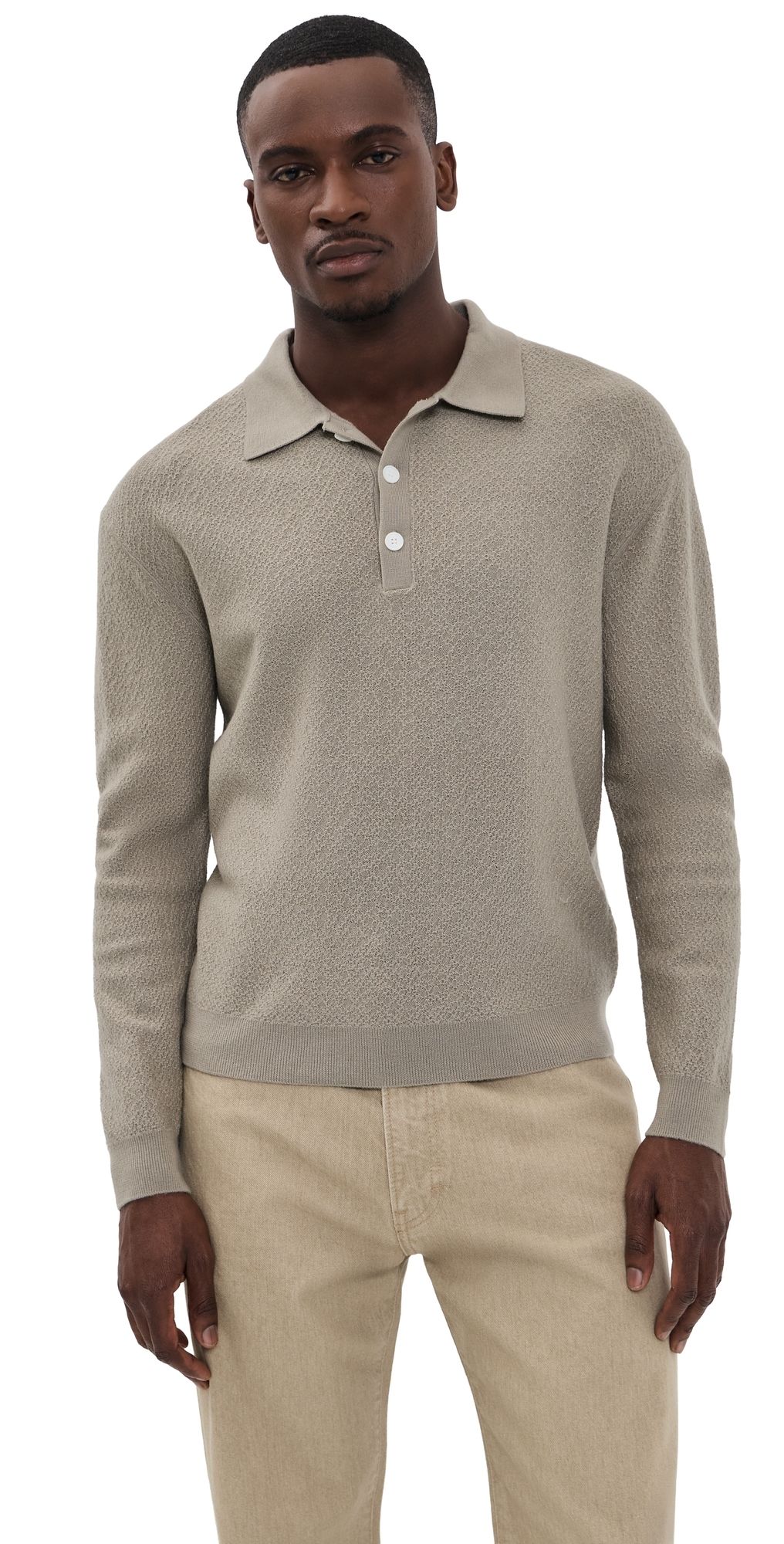 FRAME Long Sleeve Polo Sweater Warm Grey L