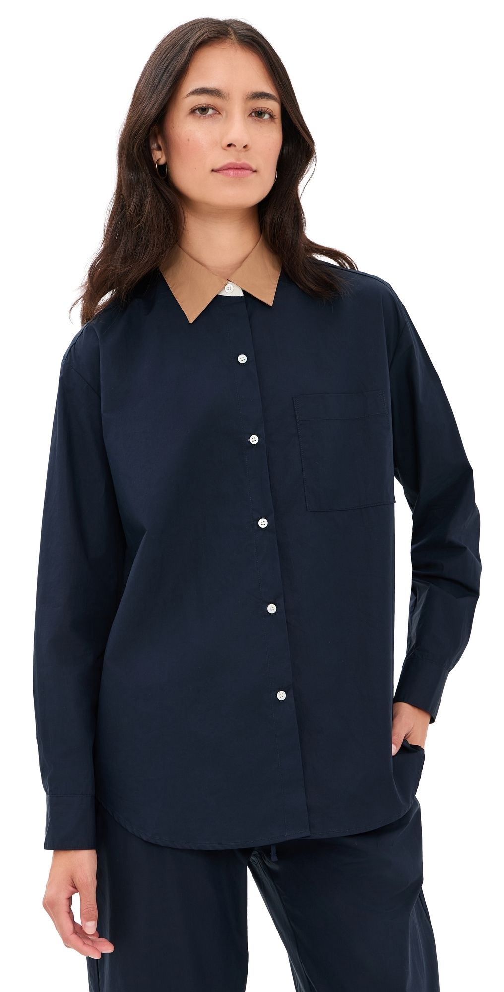 Leset Yoshi Contrast Classic Button Down Shirt Midnight/Chalk/Camel L