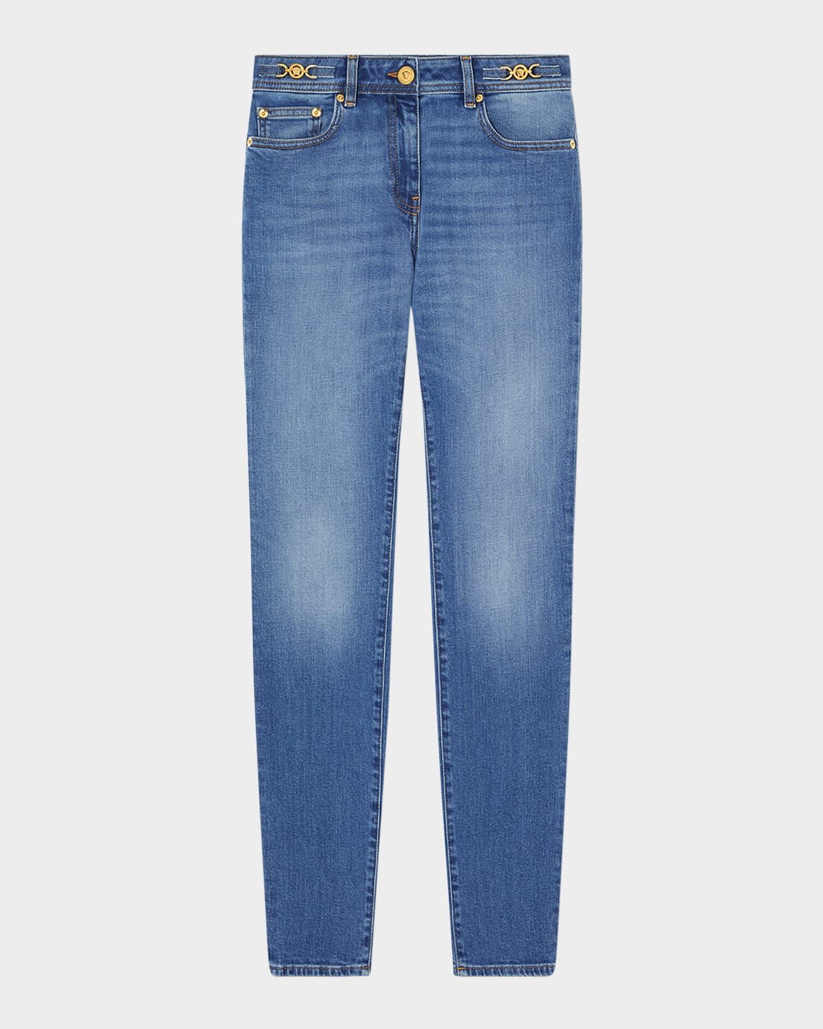 Stone-Washed Denim Skinny-Leg Pants