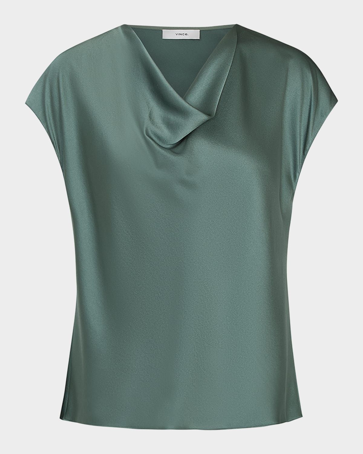 Cowl-Neck Cap-Sleeve Satin Blouse