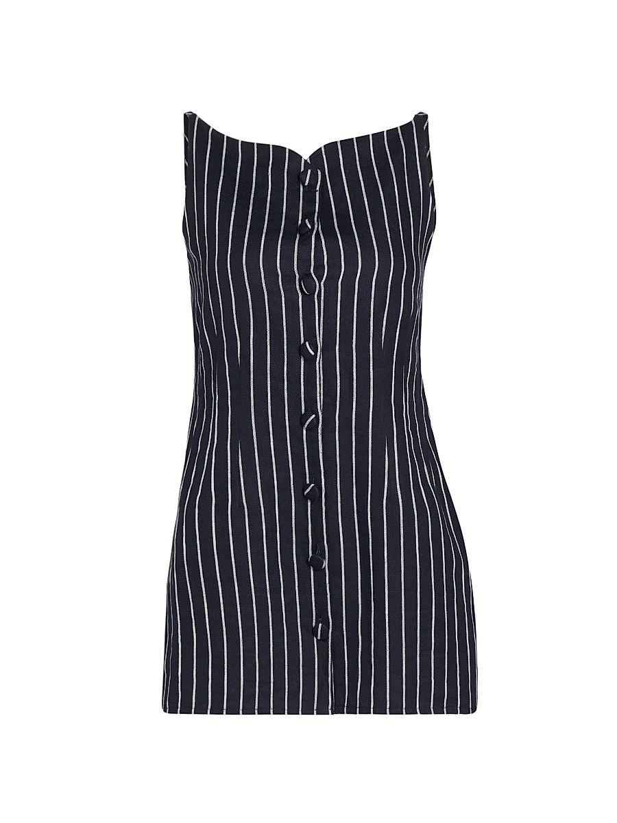 Women's Magdalena Pinstripe Longline Top - Navy White Stripes - Size Medium
