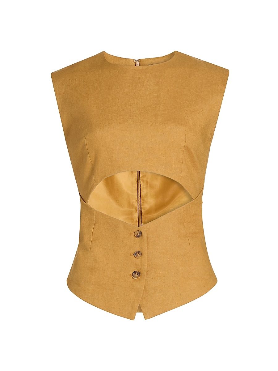 Women's Foster Linen/Cotton Tailored Top - Butterscotch - Size 12