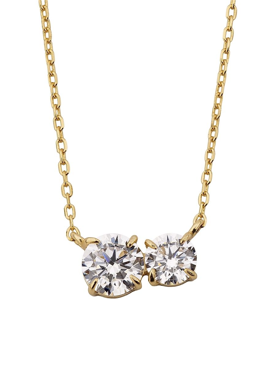 Women's 14K-Yellow-Gold Vermeil & Cubic Zirconia Double Solitaire Pendant Necklace - Gold