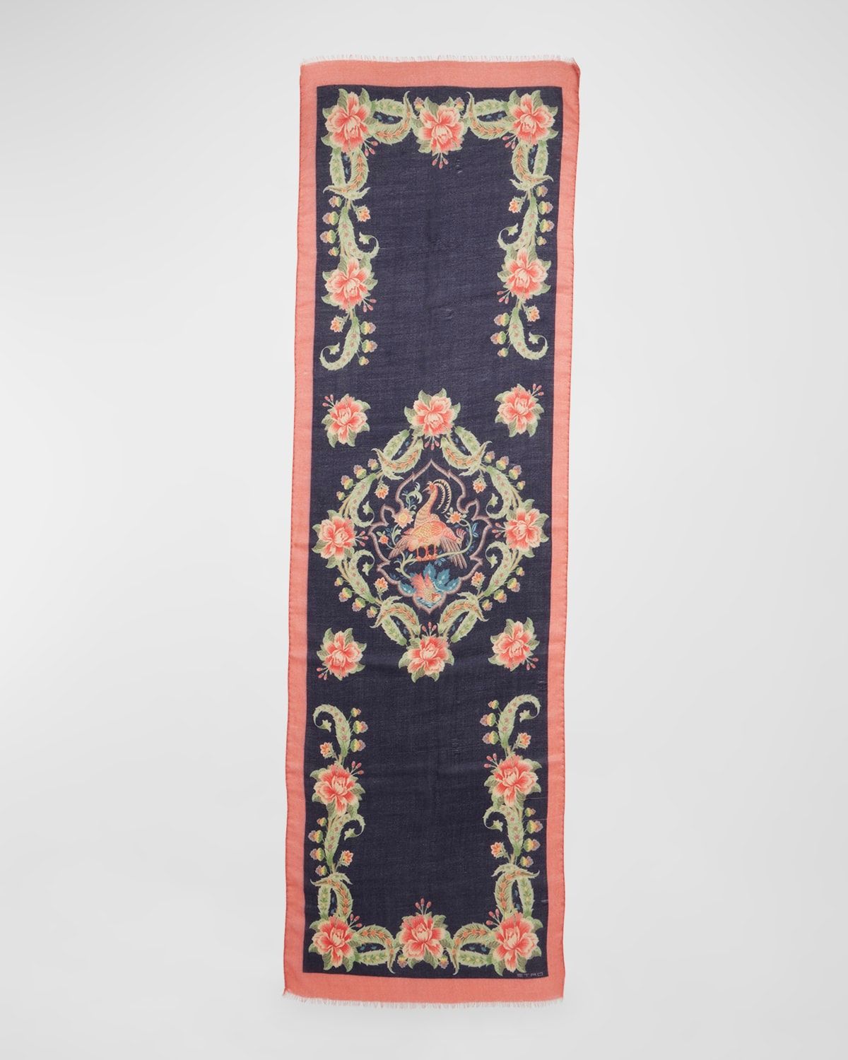 Floral Print Denim Wool-Blend Scarf