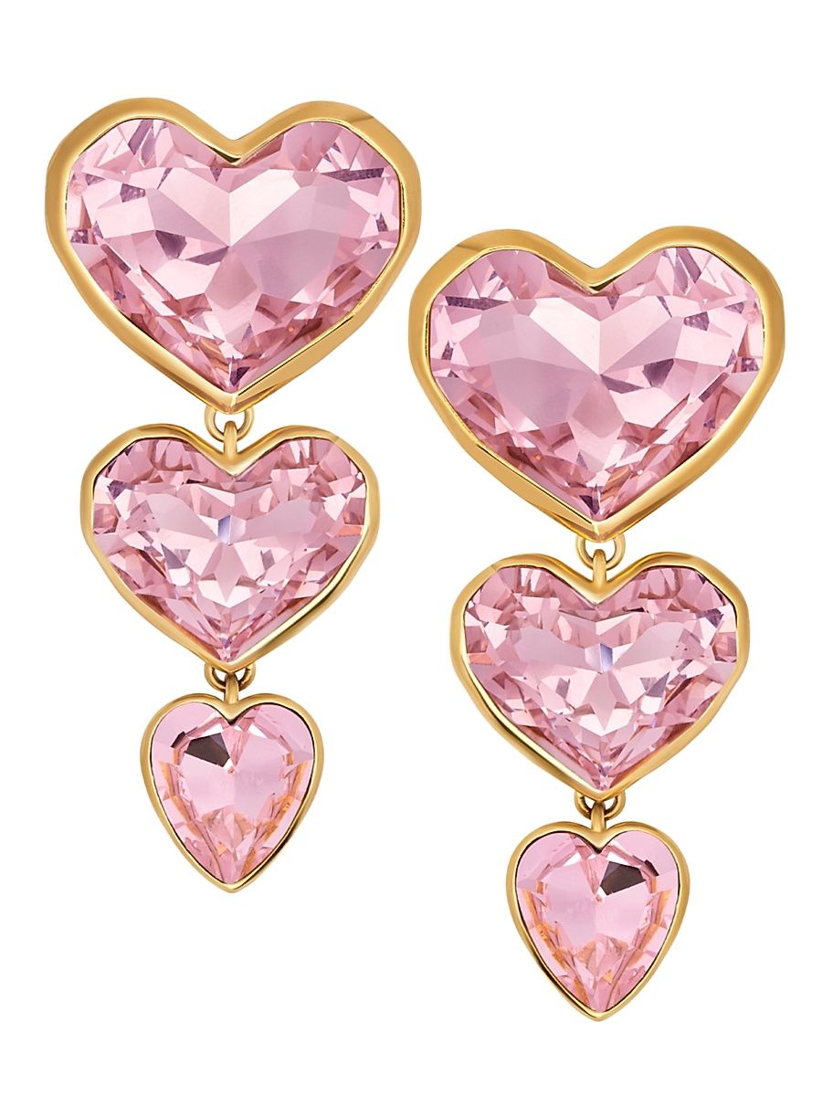 Women's 24K-Gold-Plated & Glass Crystal Clip-On Heart Drop Earrings - Pink