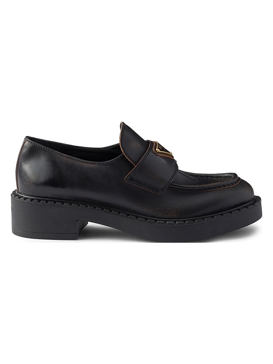 Women's Chocolate Antiqued Leather Loafers - Black - Size 7