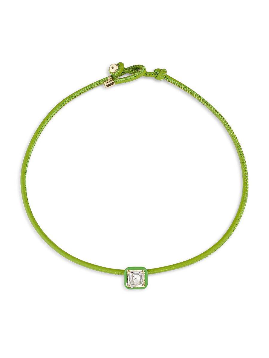 Women's Have A Heart Pop 9K Yellow Gold, Peridot, Leather & Green Enamel Choker - Yellow Gold