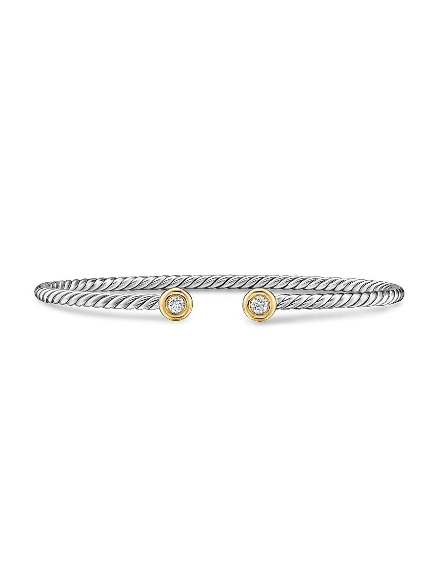Women's Micro Cable Flex Round Bracelet in Sterling Silver - Diamond - Size Medium