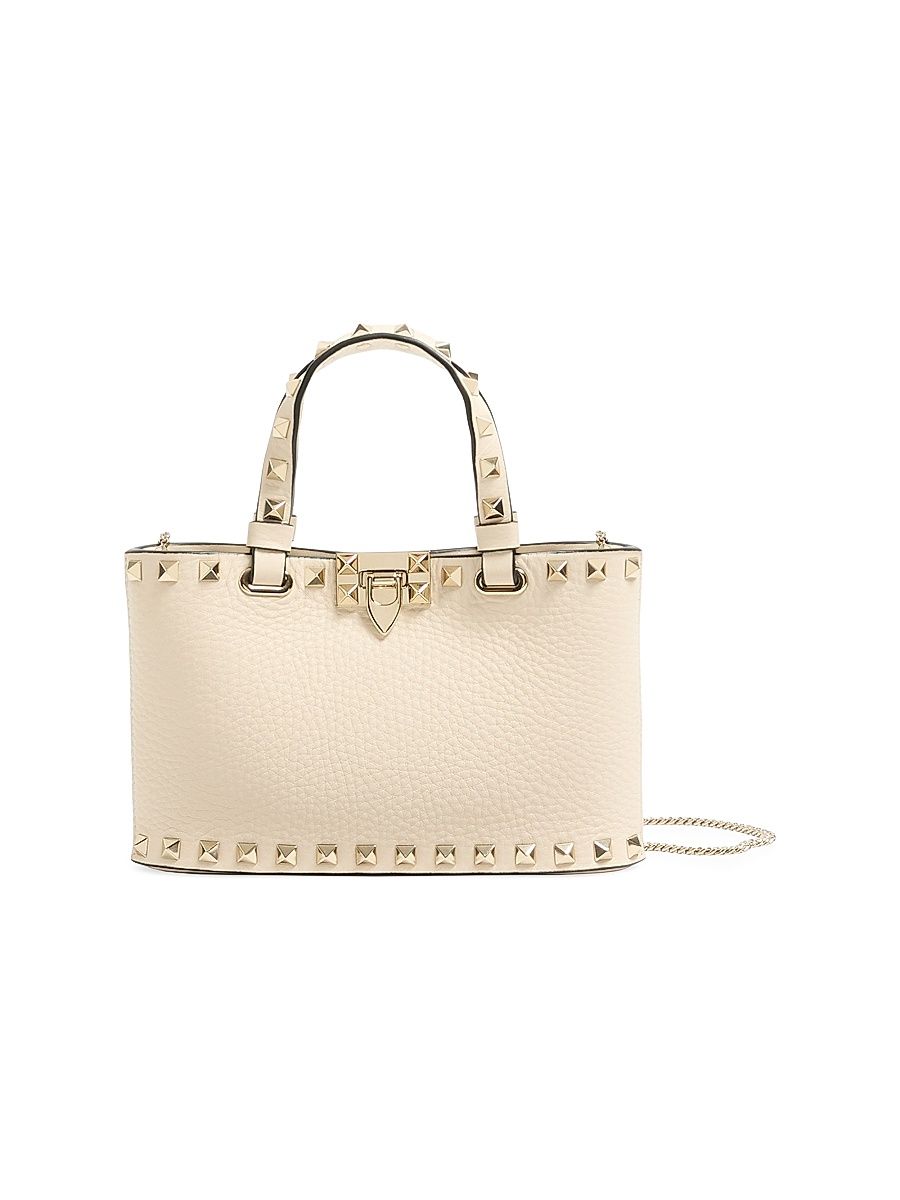 Women's Rockstud Shopping Top Handle Bag in Grainy Calfskin - Light Ivory